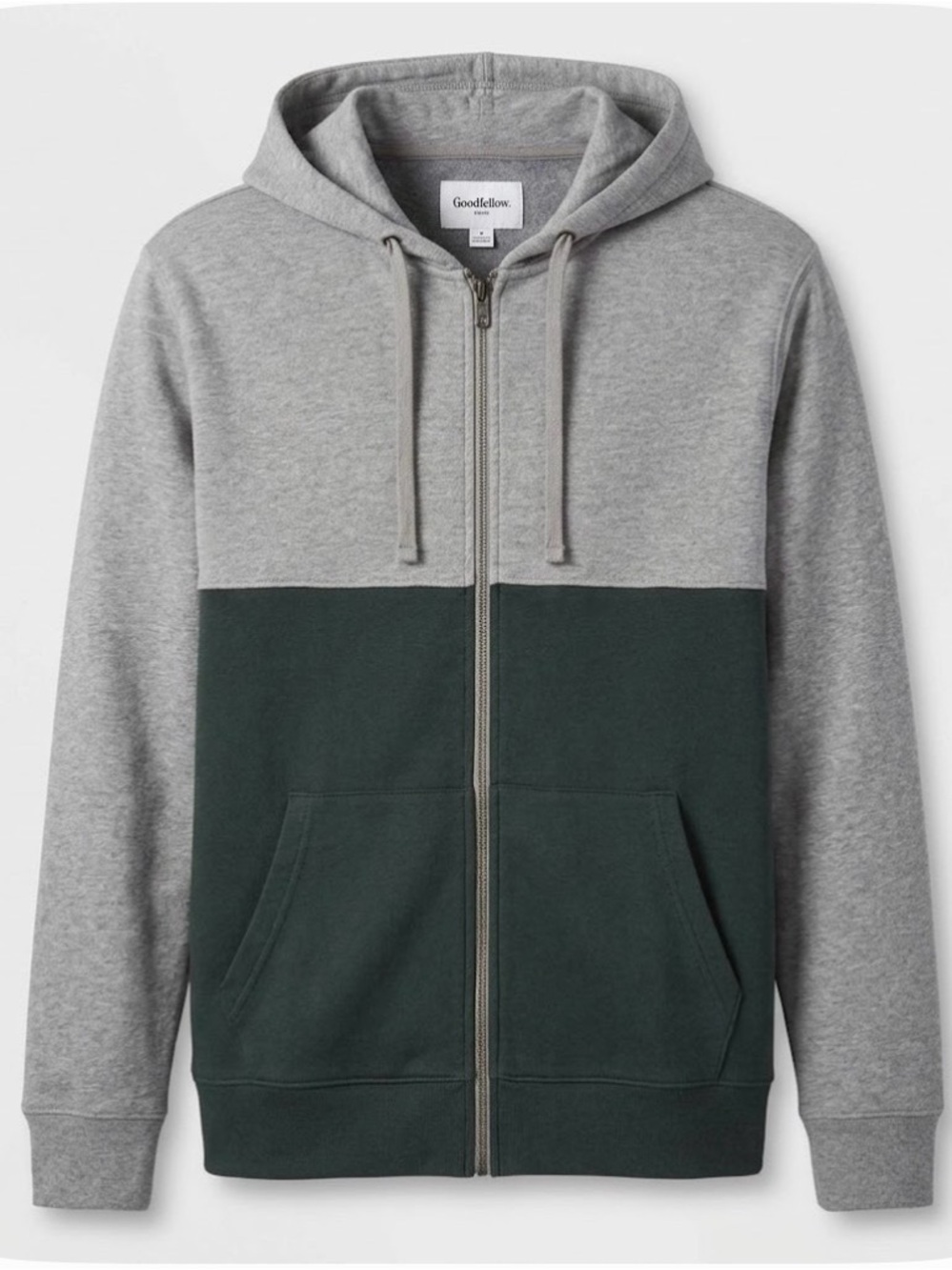GOODFELLOW & CO. Full Zip Front Fleece Hoodie, Pockets, Men’s L, Gray Green